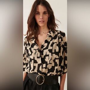 ba&sh Black and Cream Abstract Blouse